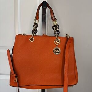 Michael Kors Orange Saffiano Leather Tote Chain Handles Crossbody NWOT